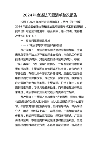 2024年述法问题清单整改报告2200字