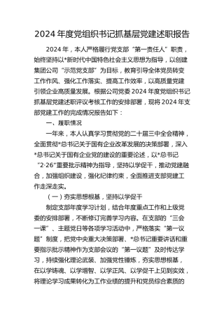 2024年书记抓基层党建述职报告（公司4100字）