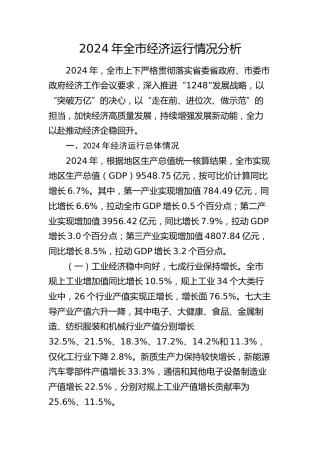 2024年全市经济运行情况分析报告