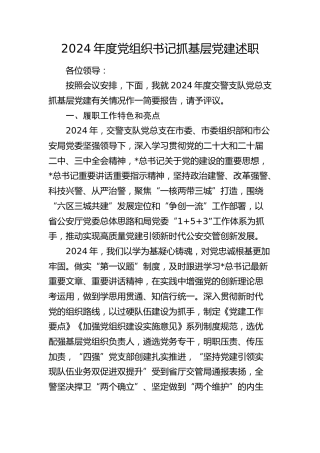2024年度党组织书记抓基层党建述职报告（公安交警）