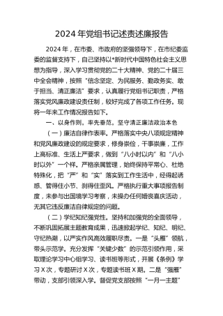 2024年党组书记述责述廉报告2900字