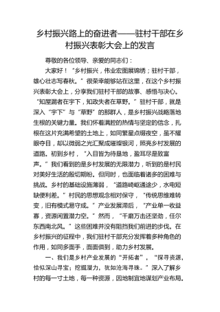 驻村干部在乡村振兴表彰大会上的发言