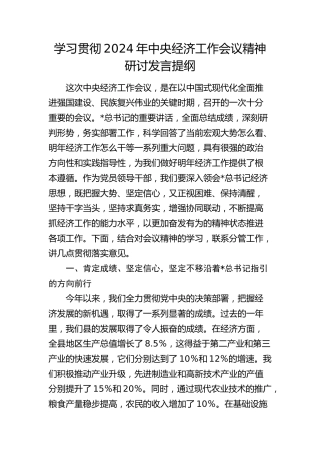 学习贯彻2024年中央经济工作会议精神研讨发言