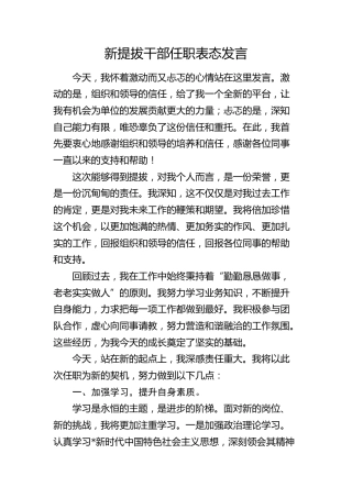 新提拔干部任职表态发言(1)
