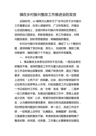 乡镇乡村振兴整改工作推进会发言（问题及原因分析）
