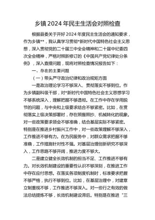 乡镇2024年民主生活会个人对照检查4200字