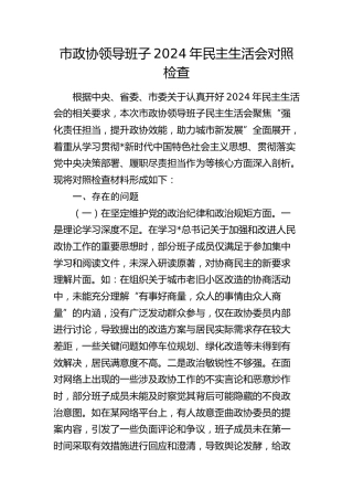 市政协班子2024年民主生活会对照检查5600字