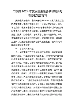 市政府班子2024年度民主生活会对照检查7300字