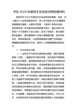 市长2024年度民主生活会对照检查材料 (3)