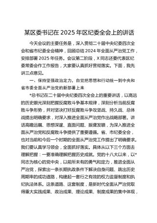 区委书记在2025年区纪委全会上的讲话