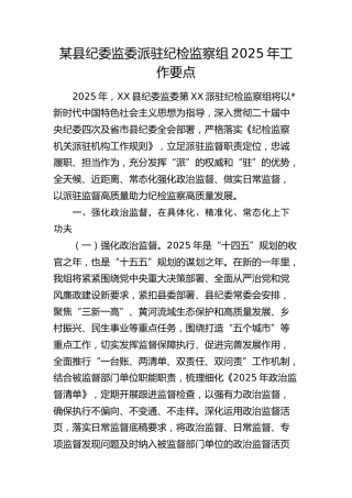纪委监委派驻纪检监察组2025年工作要点