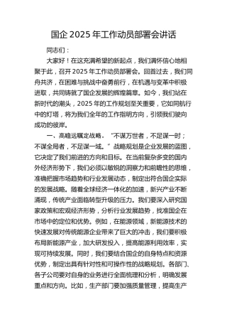 国企公司2025年工作动员部署会讲话