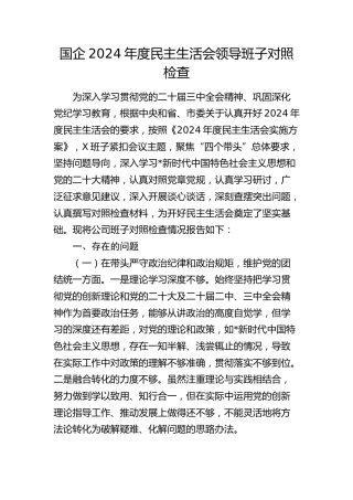 国企公司2024年度民主生活会领导班子对照检查3200字