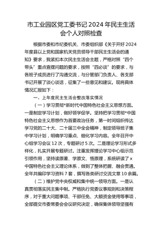 工业园区党工委书记2024年民主生活会个人对照检查3900字