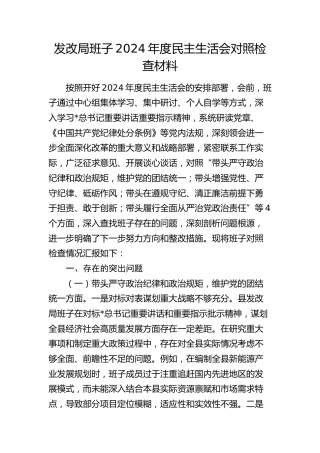 发改系统班子2024年度民主生活会对照检查4600字
