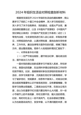 2024年组织生活会个人对照检查3200字