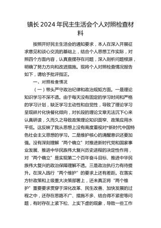 2024年民主生活会个人对照检查（乡镇4300字）