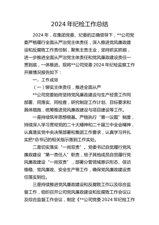 2024年公司纪检工作总结