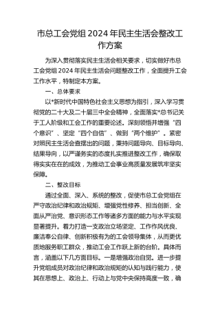 总工会2024年度民主生活会整改工作方案