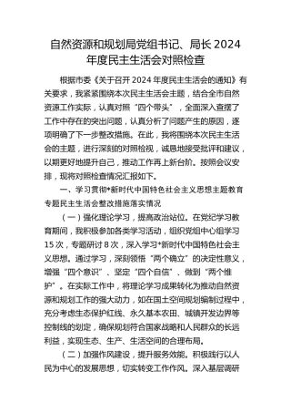 自然资源系统2024年度民主生活会个人对照检查8000字