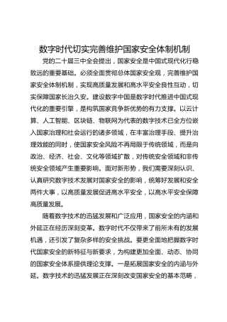 数字时代切实完善维护国家安全体制机制