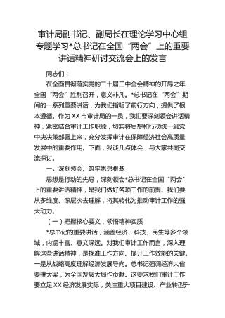 审计局中心组专题学习“两会”重要讲话精神研讨交流会上的发言
