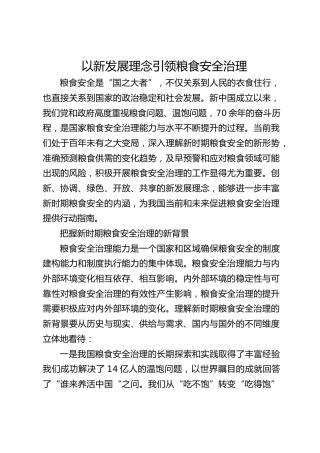 以新发展理念引领粮食安全治理