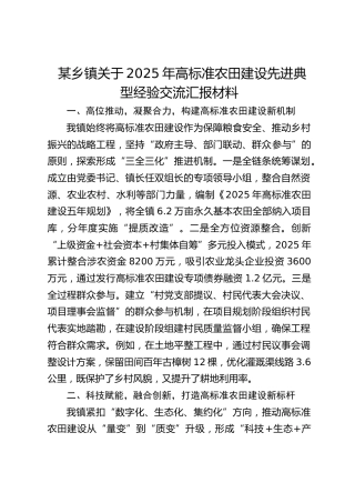 乡镇关于2025年高标准农田建设先进典型经验交流汇报材料