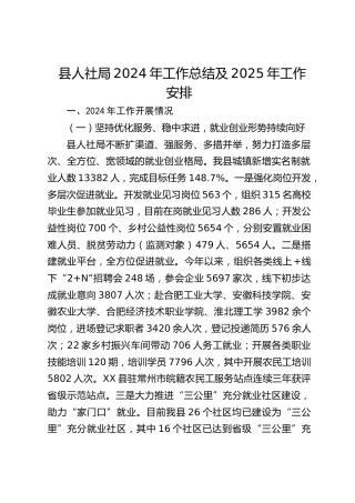县人社局2024年工作总结及2025年工作安排