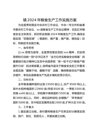 乡镇2024年粮食生产工作实施方案