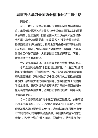 县区传达学习全国两会精神会议主持讲话