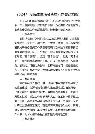 2024年度民主生活会查摆问题整改方案
