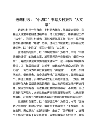 选调札记：“小切口”书写乡村振兴“大文章”