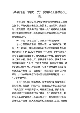 县打造“两优一先”党组织工作情况汇报