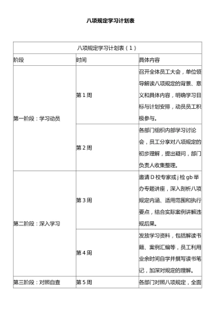 八项规定学习计划表