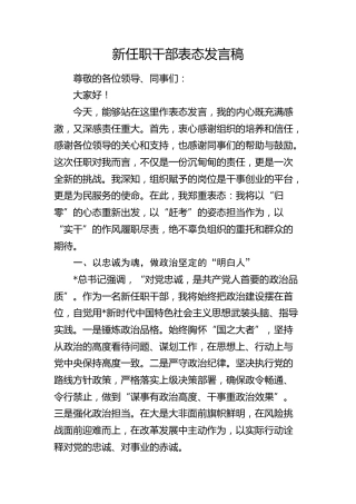 新任职干部表态发言稿 (2)