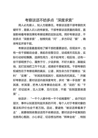 考察谈话不妨多点“深度求索”