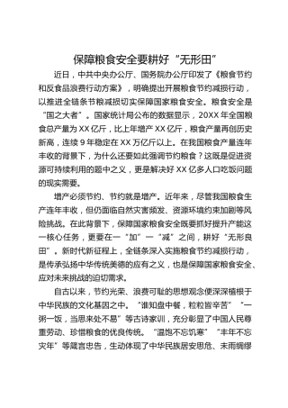 保障粮食安全要耕好“无形田”