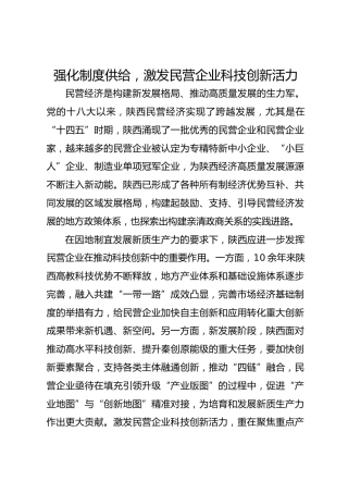 强化制度供给，激发民营企业科技创新活力