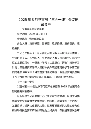 党支部2025年3月“三会一课”记录参考14000字