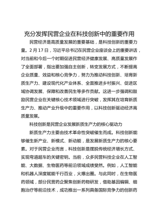 充分发挥民营企业在科技创新中的重要作用