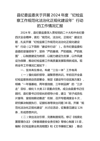 县纪委监委“纪检监察工作规范化法治化正规化建设年”行动工作总结汇报