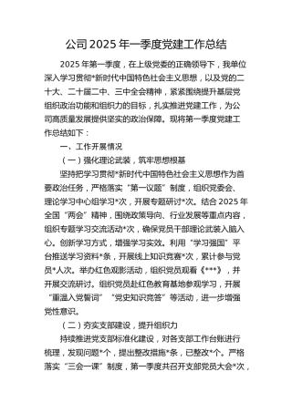 公司一季度党建工作总结1