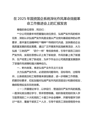 公司深化作风革命效能革命工作推进会上的汇报发言