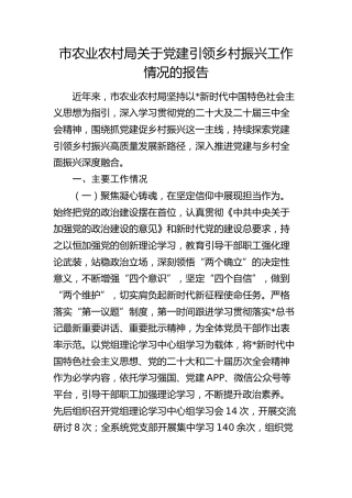 市农业农村局党建引领乡村振兴工作总结报告