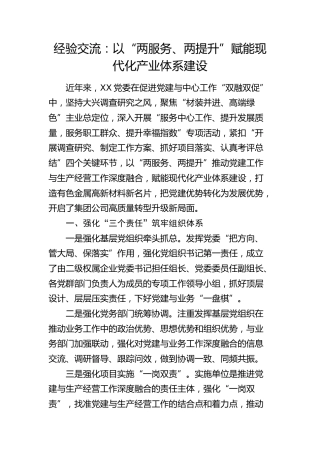 经验交流发言：以“两服务、两提升” 赋能现代化产业体系建设