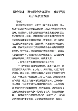 2025年两会党课：聚焦两会改革要点，推动民营经济高质量发展