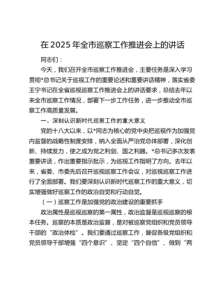 -在2025年全市巡察工作推进会上的讲话