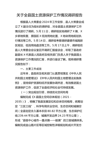 全县国土资源保护工作情况调研报告
