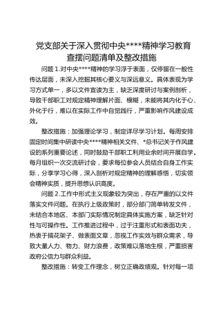 党支部关于深入贯彻中央八项规定精神学习教育查摆问题清单及整改措施